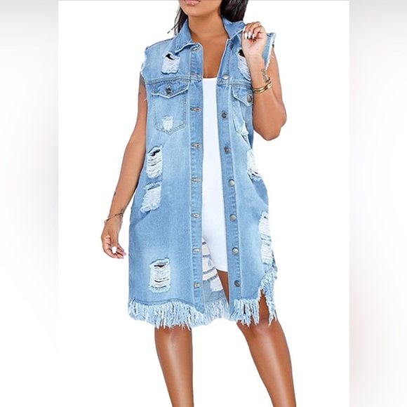 Jackets & Blazers - BRAND NEW WOMENS LONGLINE DISTRESSED DENIM VEST NWT